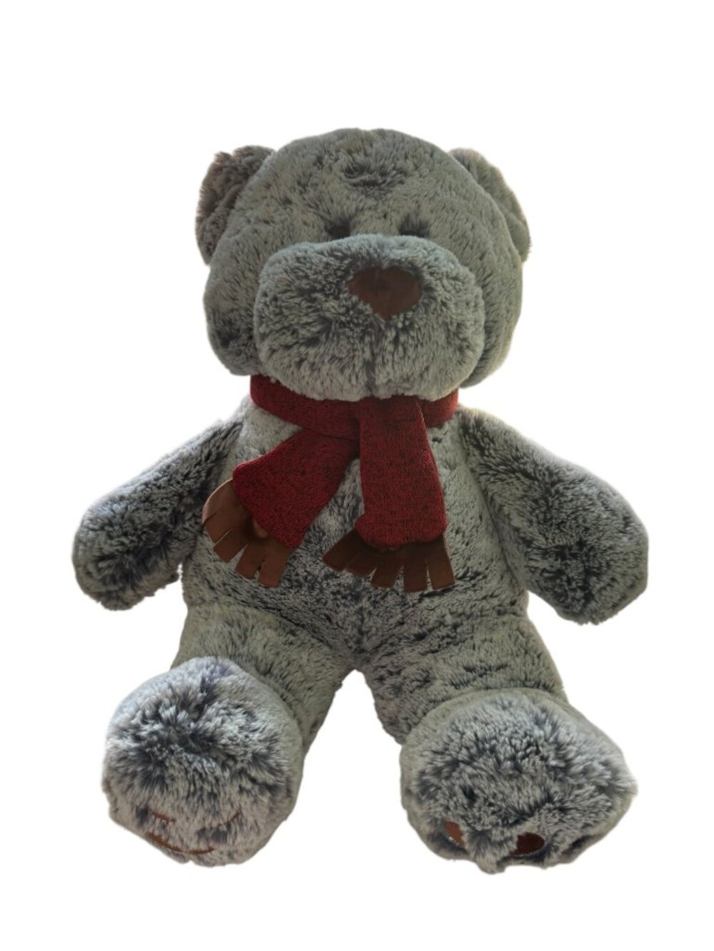 Gray Plush Teddy Bear With Red Scarf - Ultra-Soft - 14 Inches - Adorable Gift Or